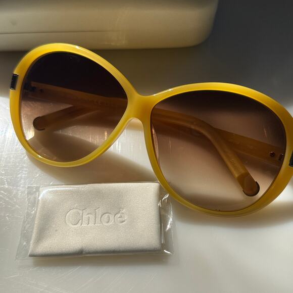 Chloé CE605S 799 Sunglasses|Oversized Round Yellow Brown Gradient Italy NWOT - Picture 6 of 13